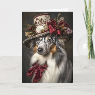 Victorian Blue Merle Collie Holiday Card