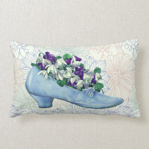 Victorian Blue Shoe Floral Lumbar Cushion