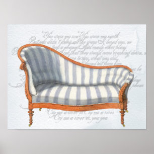 Victorian Blue Stripe Chaise Lounge Poster