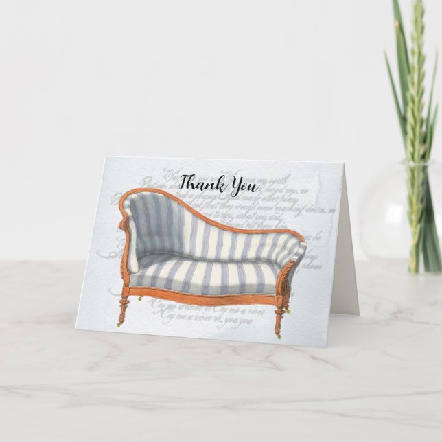 Victorian Blue Stripe Chaise Lounge Thank You Card (Front)