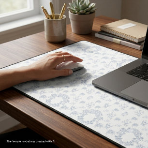 Victorian Blue Toile Repeating Pattern Desk Mat