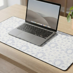 Victorian Blue Toile Repeating Pattern Desk Mat