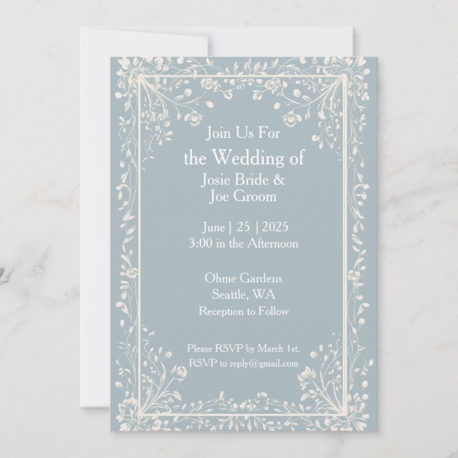 Victorian blue wedding invitation (Front)
