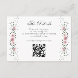 Victorian Blush Pink Floral Wedding Website QR Enclosure Card