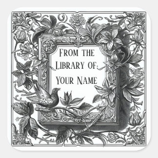 Victorian Bookplate with Bird Square Sticker