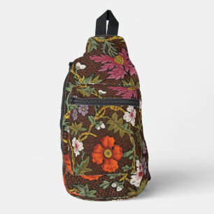 Victorian Botanical Drawing Floral Accessory Pouch Sling Bag
