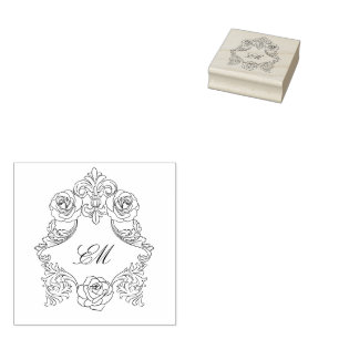 Victorian Botanical Wreath Rococo Crest Monogram Rubber Stamp