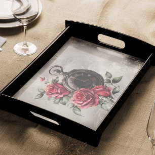 Victorian Boudoir Old Pocket Watch and Red Rose Tissue Paper