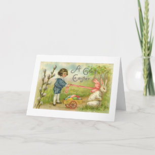 Victorian Boy And Bunny Egg Cart Easter Card