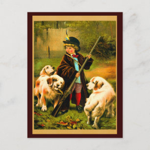 Victorian Boy and St. Bernard Dogs Postcard