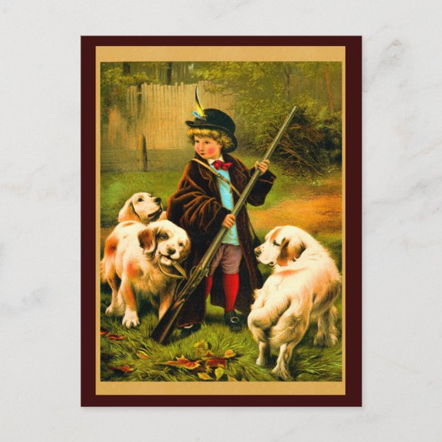 Victorian Boy and St. Bernard Dogs Postcard (Front)