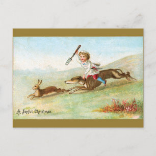 Victorian Boy Cook Chasing Rabbit Holiday Postcard