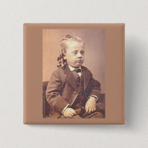 Victorian boy with unfortunate hair style 15 cm square badge