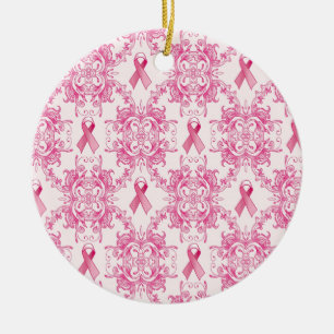 Victorian Breast Cancer Ribbon Damask Products Ceramic Ornament