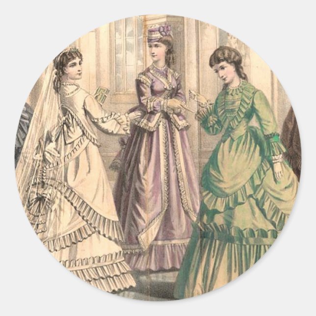 Victorian Bride and Attendants Classic Round Sticker (Front)