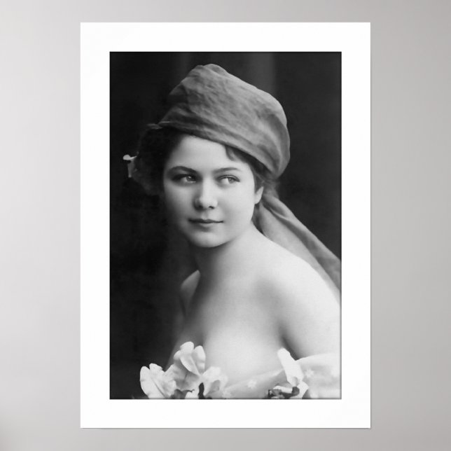 victorian bride black and white, flowers portrait poster (Front)