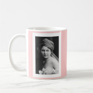 victorian bride black and white, flowers soft port coffee mug