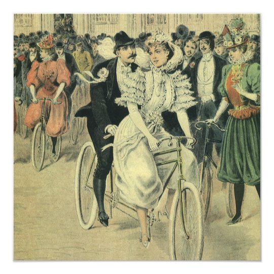 Victorian Bride Groom Bicycle Wedding Invitation