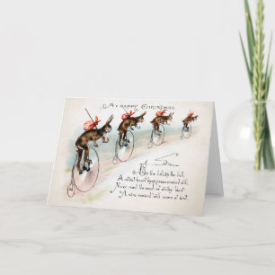 Victorian Bunnies on Bikes Christmas Card