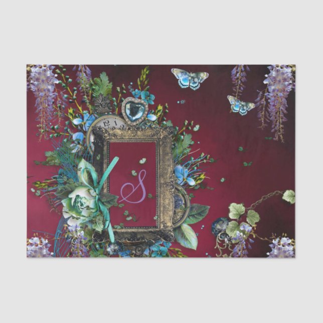 Victorian Burgundy Mist Lavender Wisteria frame Tissue Paper (Front)