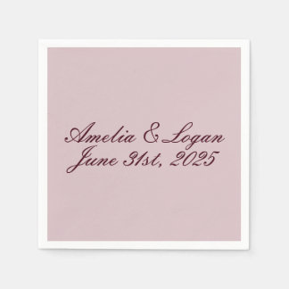 Victorian Burgundy Text on Mauve Wedding Cocktail Napkin