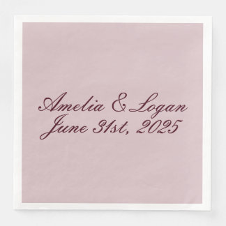 Victorian Burgundy Text on Mauve Wedding Napkin