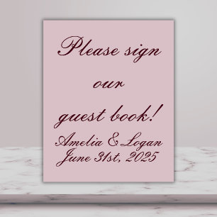 Victorian Burgundy Text on Mauve Wedding Plaque