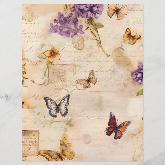 Victorian Butterfly & Floral Scrapbook Paper  (Front)