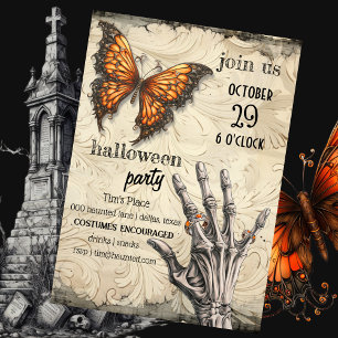 Victorian Butterfly Skeleton Gothic Halloween Invitation