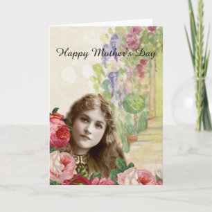 Victorian Cabbage Roses Woman Floral Card