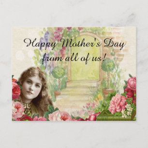 Victorian Cabbage Roses Woman Floral Door Postcard