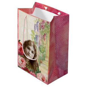 Victorian Cabbage Roses Woman Floral Gift Bag