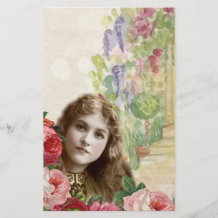 Victorian Cabbage Roses Woman Floral Stationery