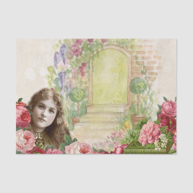 Victorian Cabbage Roses Woman Floral Tissue Paper (Front)