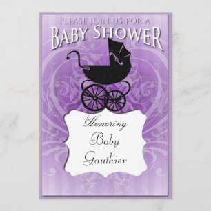 Victorian Carriage Purple Baby Shower Invitation