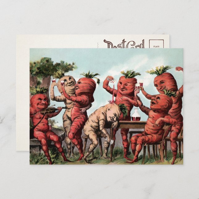 Victorian Carrots Partying Postcard  (Front/Back)