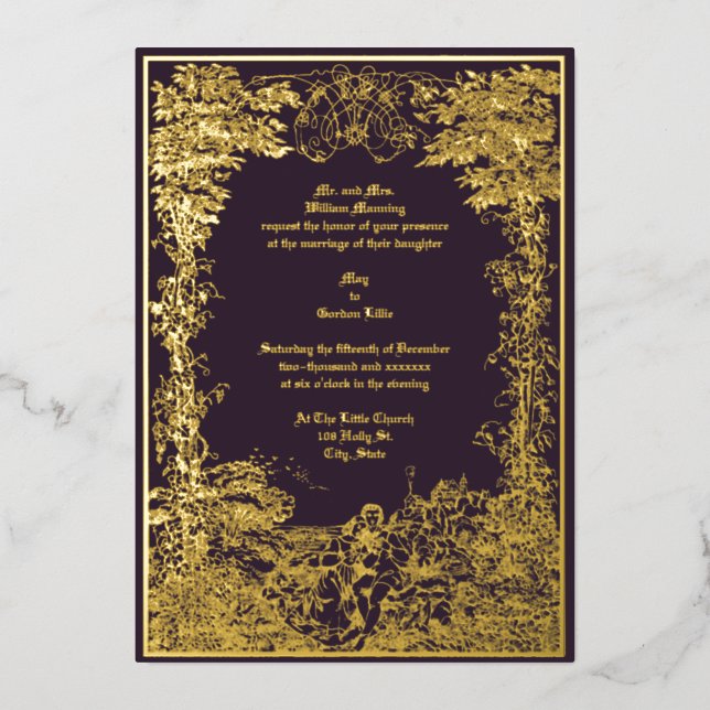 Victorian Castle Couple Foliage Border Wedding (Front)