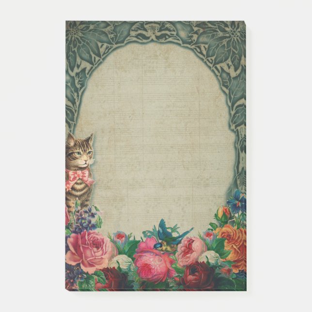 Victorian Cat and Flowers Post-It Notes (Front)