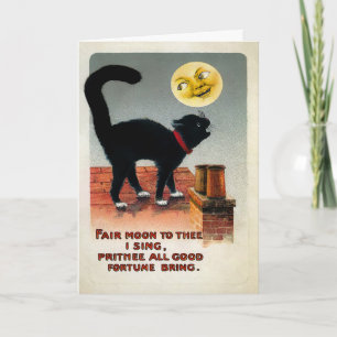 Victorian Cat and Moon Christmas Holiday Card