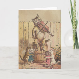 Victorian Cat Promenade Square Dance Note Card