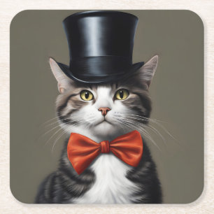 Victorian Cat Square Paper Coaster