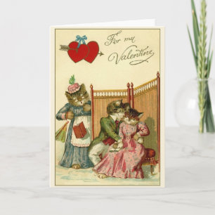 Victorian Cat Surprise Valentine's Day Card
