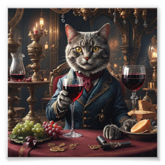 Victorian Cat with Glass of Red Wine Photo Print