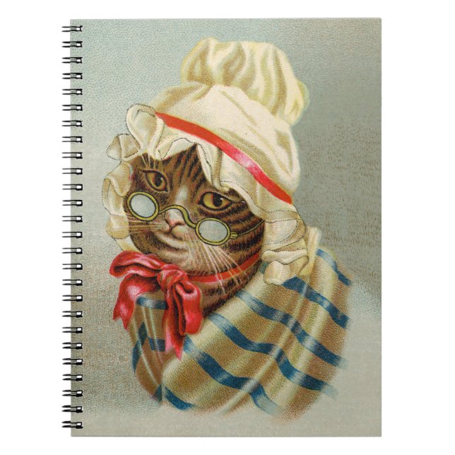 Victorian Cat with Glasses Spiral Notebook (Front)