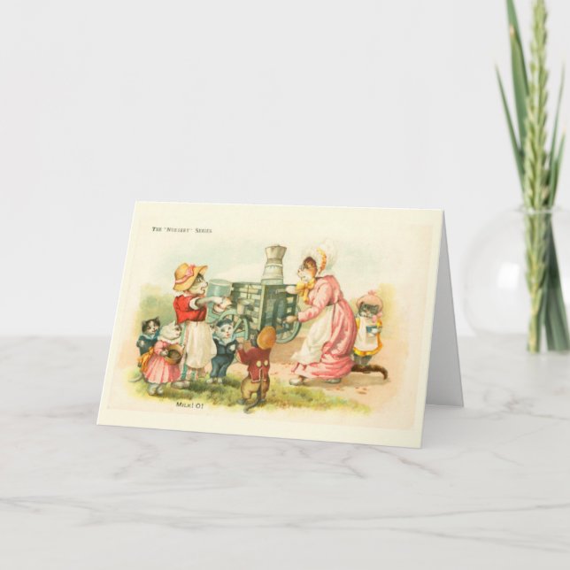 Victorian Cats Milk Maid Louis Wain Nursery Series Card (Front)