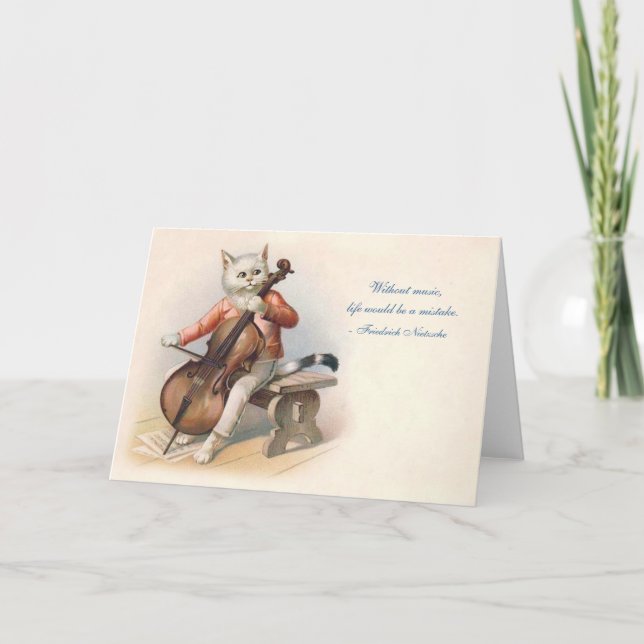 Victorian Cello-Playing Cat Card (Front)