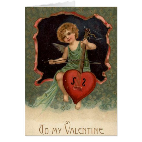 Victorian Cello Playing Cupid Valentine's Day Card