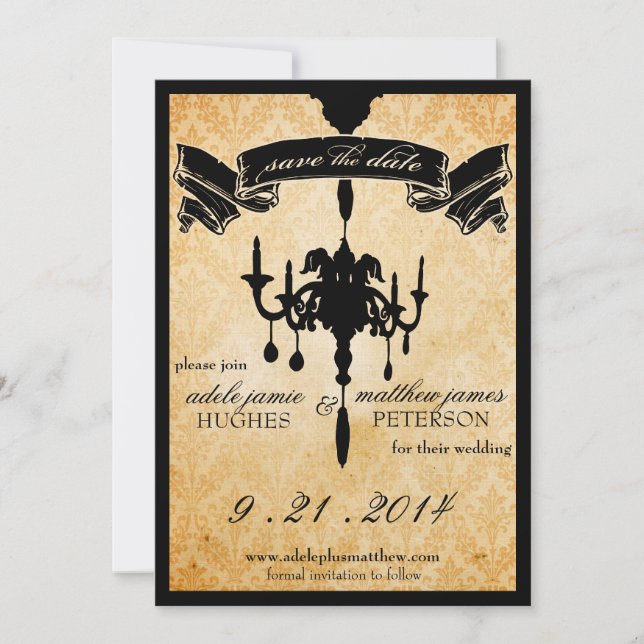 Victorian Chandelier • black & cream Save the Date (Front)