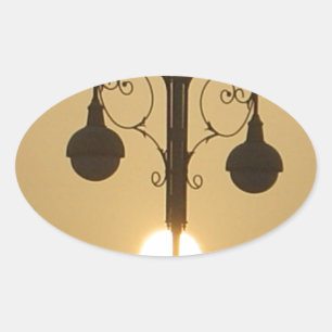 Victorian Charm: Vintage Streetlight Lamp Posts  Oval Sticker