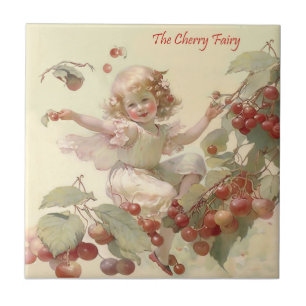 Victorian “Cherry Fairy” in a Fruit Tree Ceramic Tile